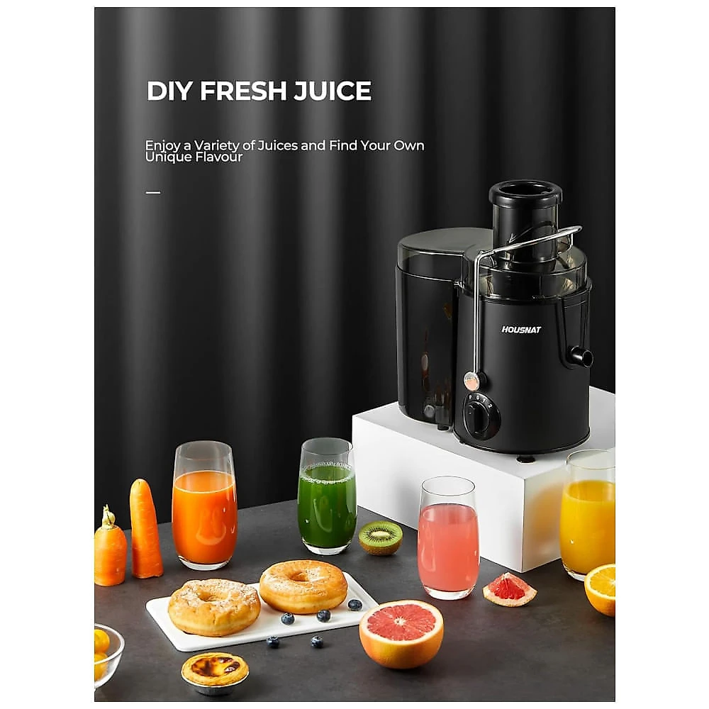 Extrator de Suco HOUSNAT para Frutas e Vegetais Inteiros com 3 Velocidades, Motor de 400 W Versão Atualizada para Sucos Rápidos, Escova de Limpeza e R Extrator de Suco HOUSNAT para Frutas e Vegetais Inteiros com 3 Velocidades, Motor de 400 W Versão Atualizada para Sucos Rápidos, Escova de Limpeza