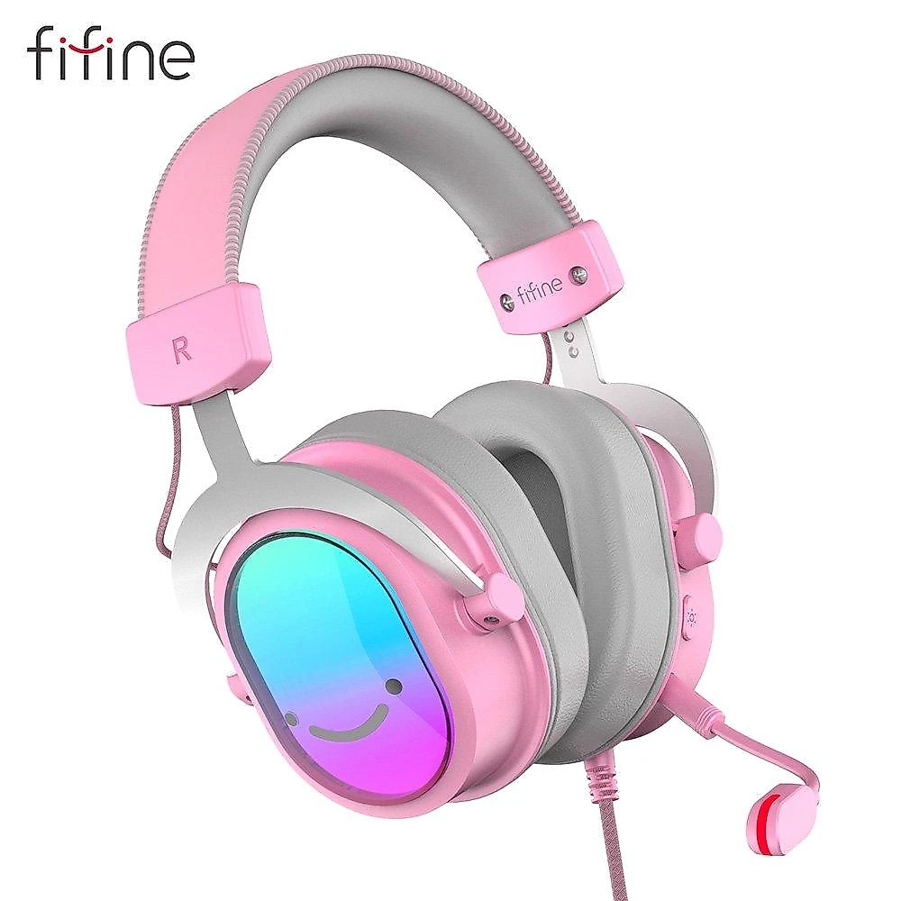 Headset Gamer Fifine AmpliGame H16, 7.1 Surround, Microfone com Cancelamento de Ruído, para PC/PS/MAC, Rosa - H16P
