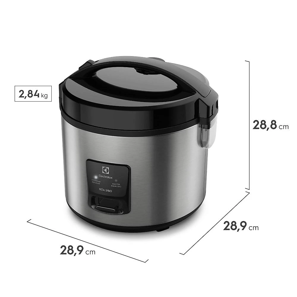 Panela elétrica de arroz electrolux efficient erc20 por rita lobo com trava de segurança 3,5l – inox e preta 220