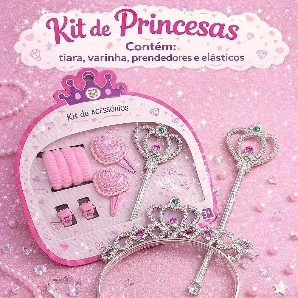 Kit Princesa Infantil Bela Adormecida Plastico 10 Acessorios Tiara Varinha Coroa Utibom