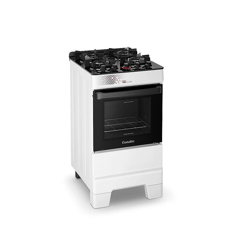 Fogão A Gás Mesa De Vidro Forno 50L Esmaltec Ideal Top Glass Branco 4 Bocas Bivolt