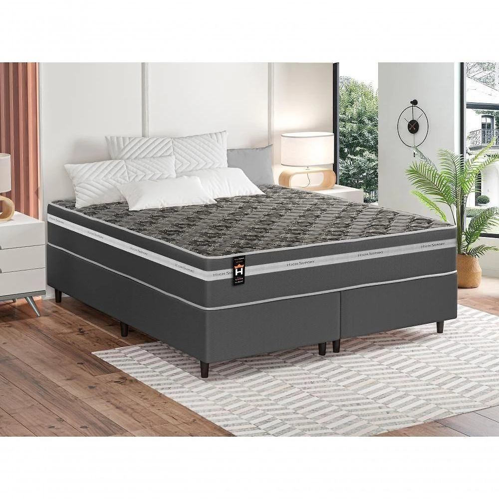 Cama Box Miami Espuma Queen 158x198 Cinza King House