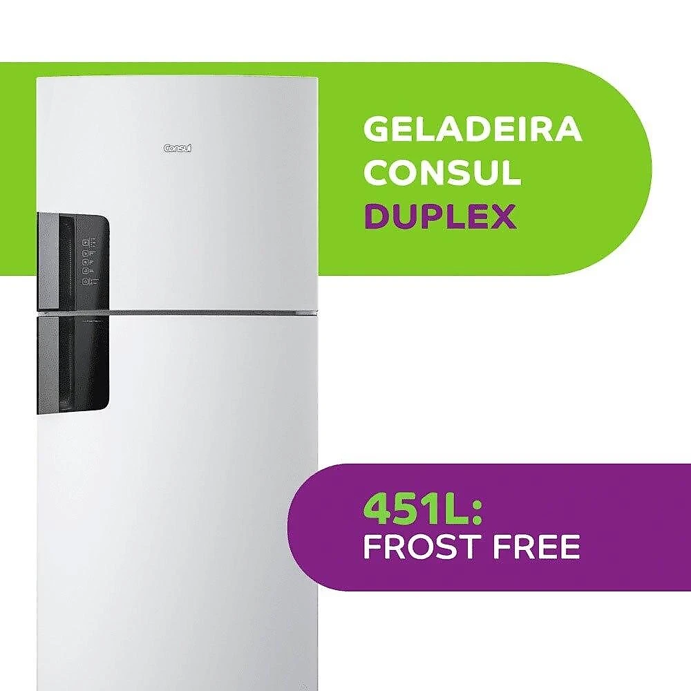 Geladeira Consul Frost Free Duplex, CRM56FB 451 Litros e Fogão 4 Bocas Consul CFO4NAB, Branco 220 Volts