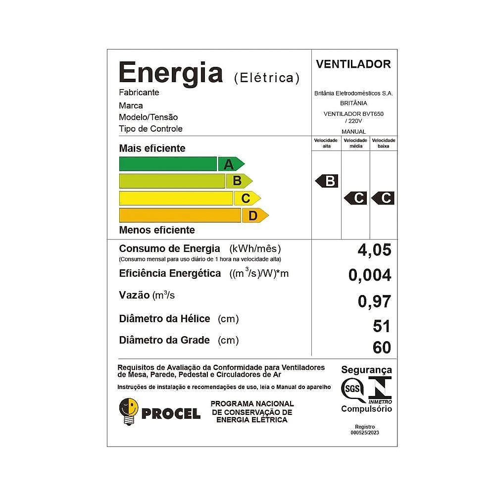 Ventilador De Coluna Britânia Maxx Force 8 Pás 215W BVT650 220V