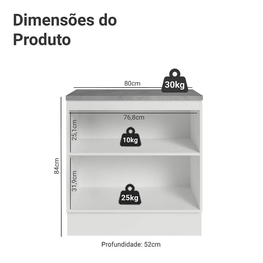 Balcão de cozinha 80 cm 2 portas branco/cinza lux madesa