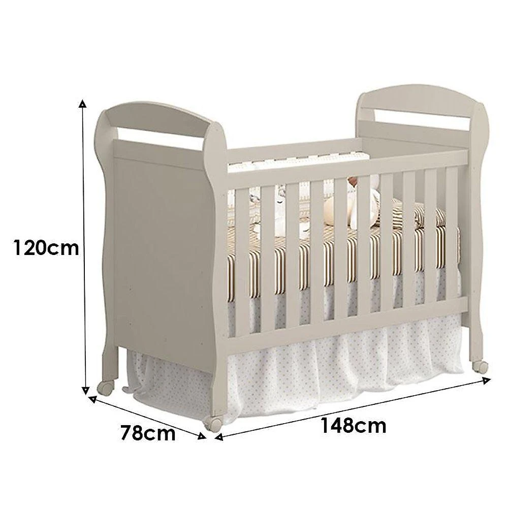 Kit Berço Americano Danny com Colchão e Guarda Roupa 4 Portas MDF 148cm Areia Acetinado Amadeirado