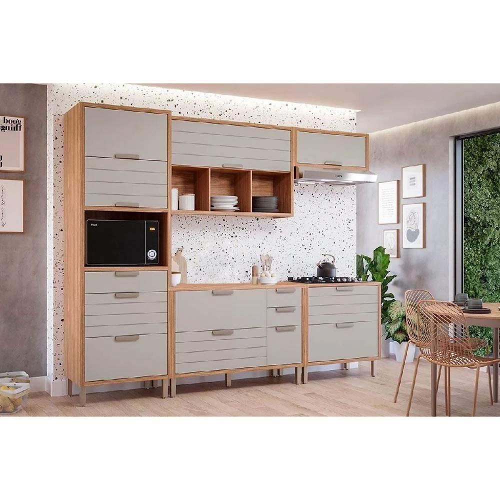 Kit Modulado Cozinha Eloise 5 Peças MDF 120CM Cinamomo e Platina MGM