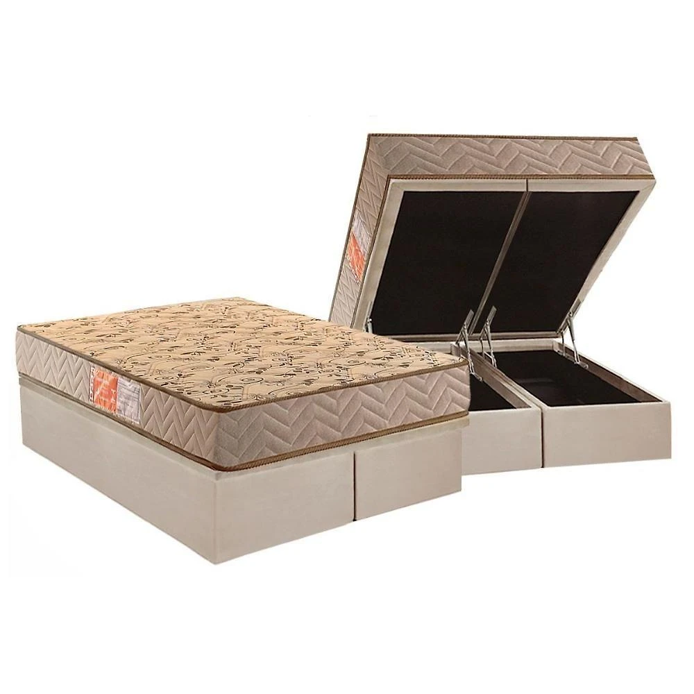 Conjunto Box Baú Queen Colchão Espuma Paropas D33 Pasquale Clean + Base Crc Suede Clean (158x198)