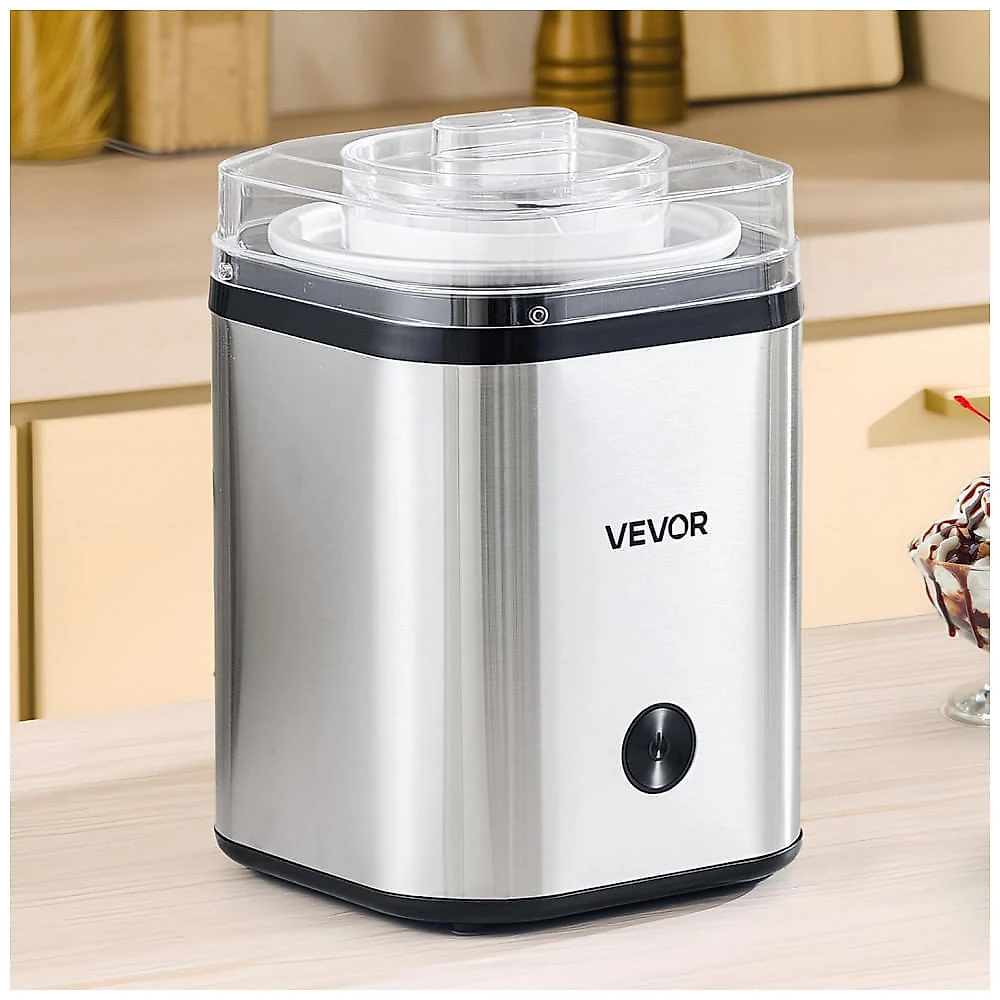 Máquina de Sorvete VEVOR 2L Prata Elétrica Tigela Duplo Isolamento Automática