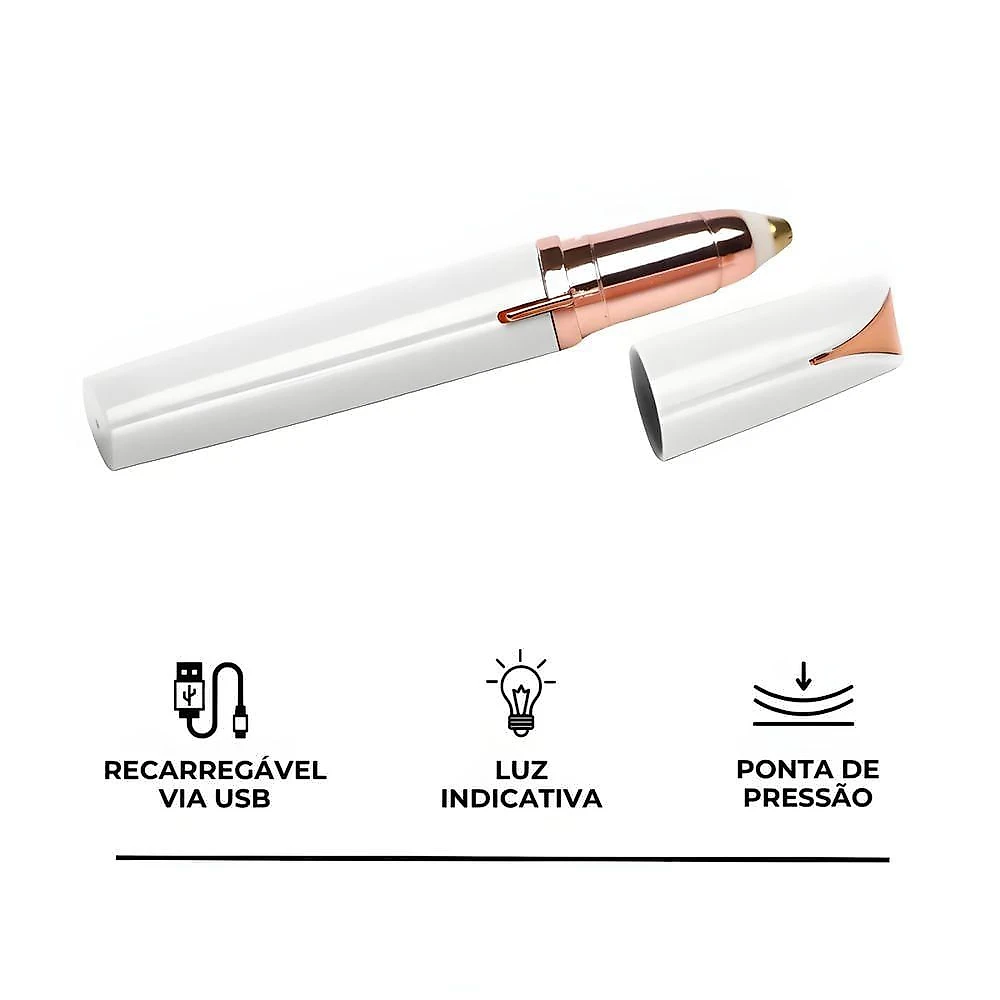 Caneta Depiladora Indolor para Sobrancelhas Depilação Precisa Luz LED Rosa Utimix