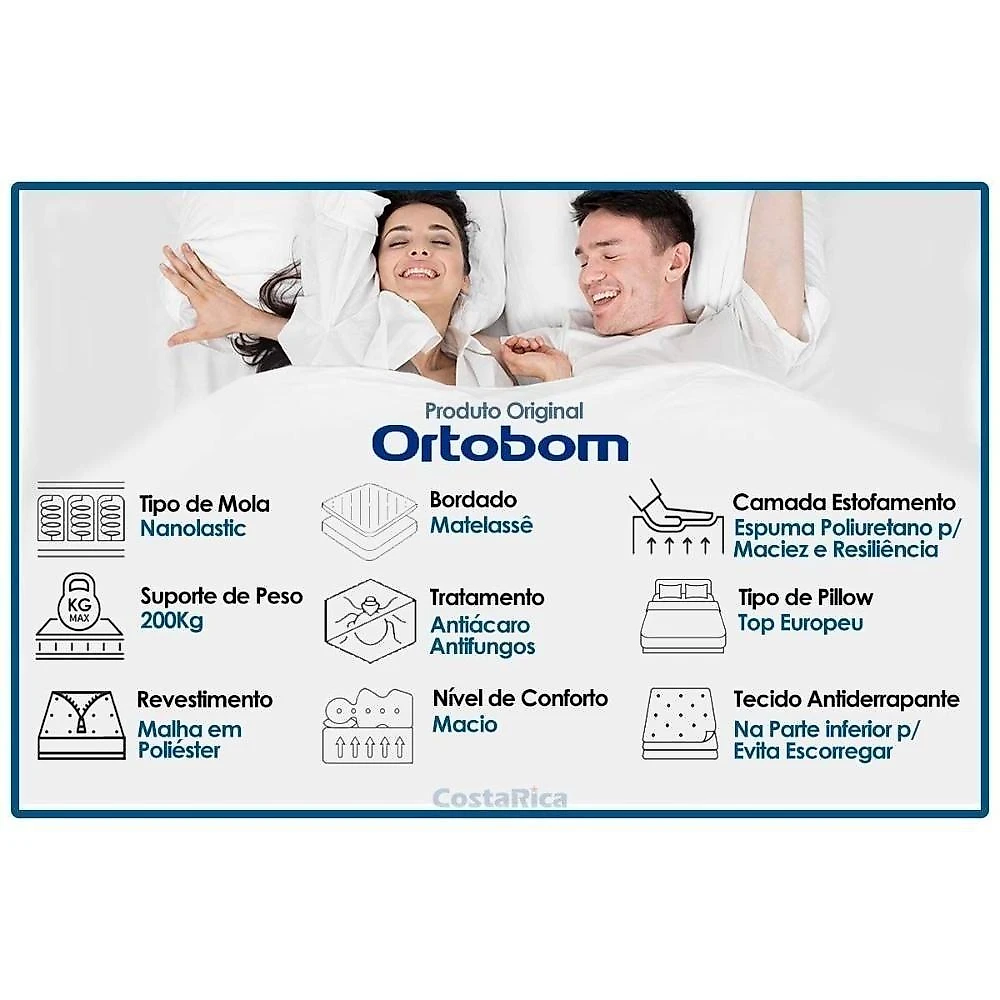 Cama Box Casal Molas Nanolastic Physical Euro Pillow Ensacadas Preto Ortobom