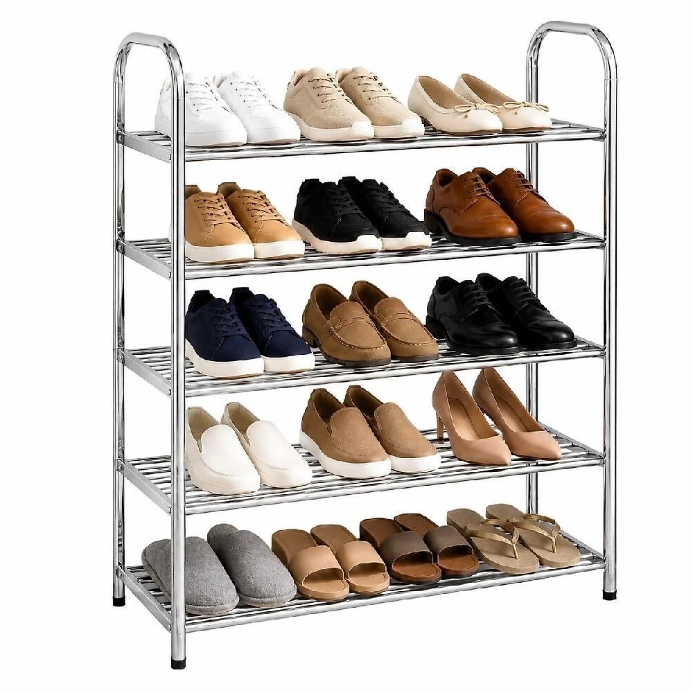 Sapateira Estante Inox 5 Prateleiras 59CM Aco Metal Plastico 15 Pares Organizadora Desmontavel