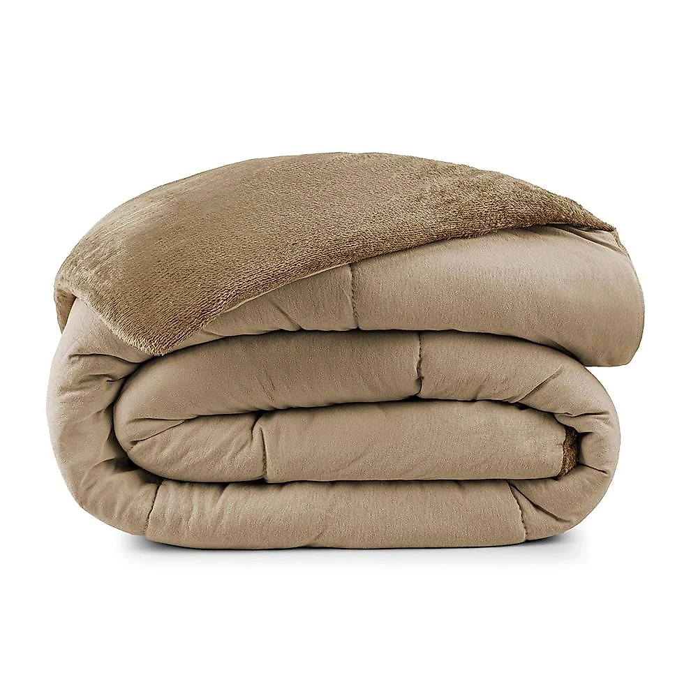 Coberdrom allure queen dupla face manta plush + malha 1 peça - bege