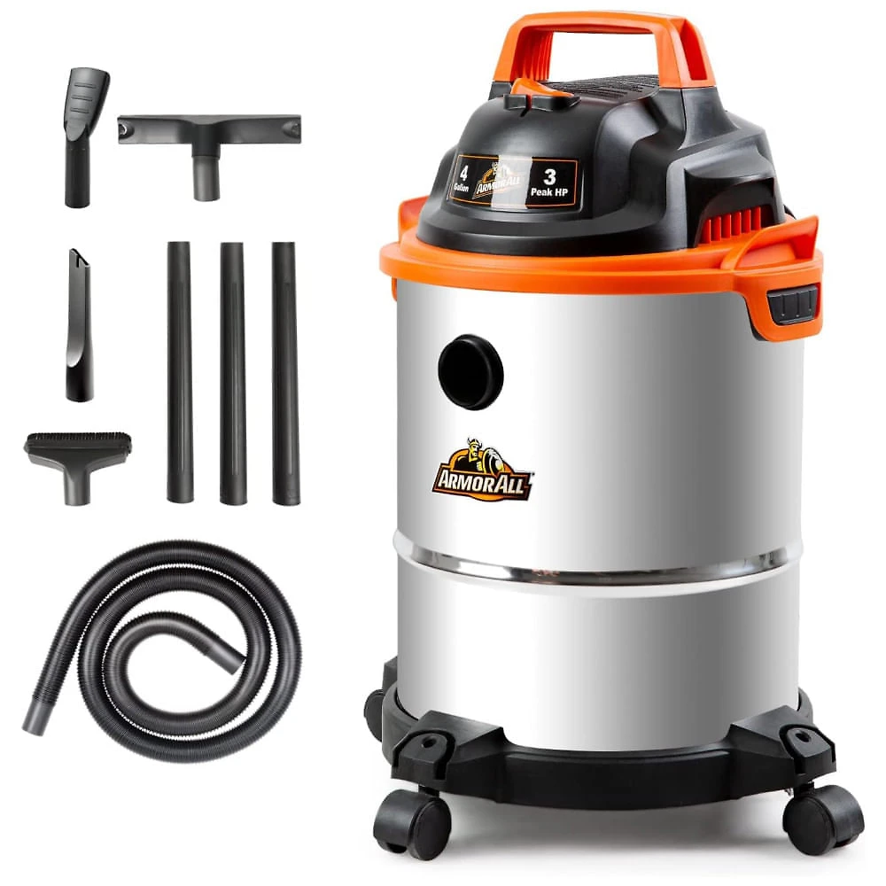Aspirador de Pó Úmido e Seco com Tanque de Aço de 15,16 litros, Potência de 3.0 Peak HP e Acessórios, 110V 900W, Armo...