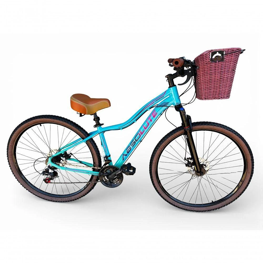 Bicicleta Aro 29 Feminina Absolute Hera Retrô Vintage 21v Confortável Cesta Selim 2 Molas - Azul/verde Tam 17
