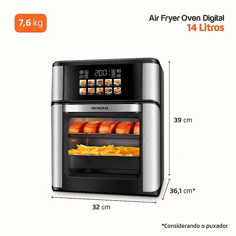 Fritadeira Air Fryer Forno Oven 14L Mondial Preto/Prata 2000W - AFON-14L-IMT-CT 127V