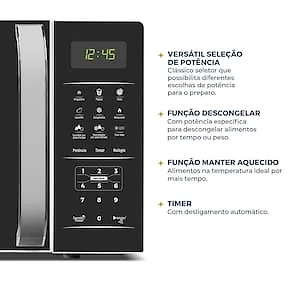 Miniatura Micro-ondas Britânia BMO23 20L Limpa Fácil 1100W Preto/Branco 110V