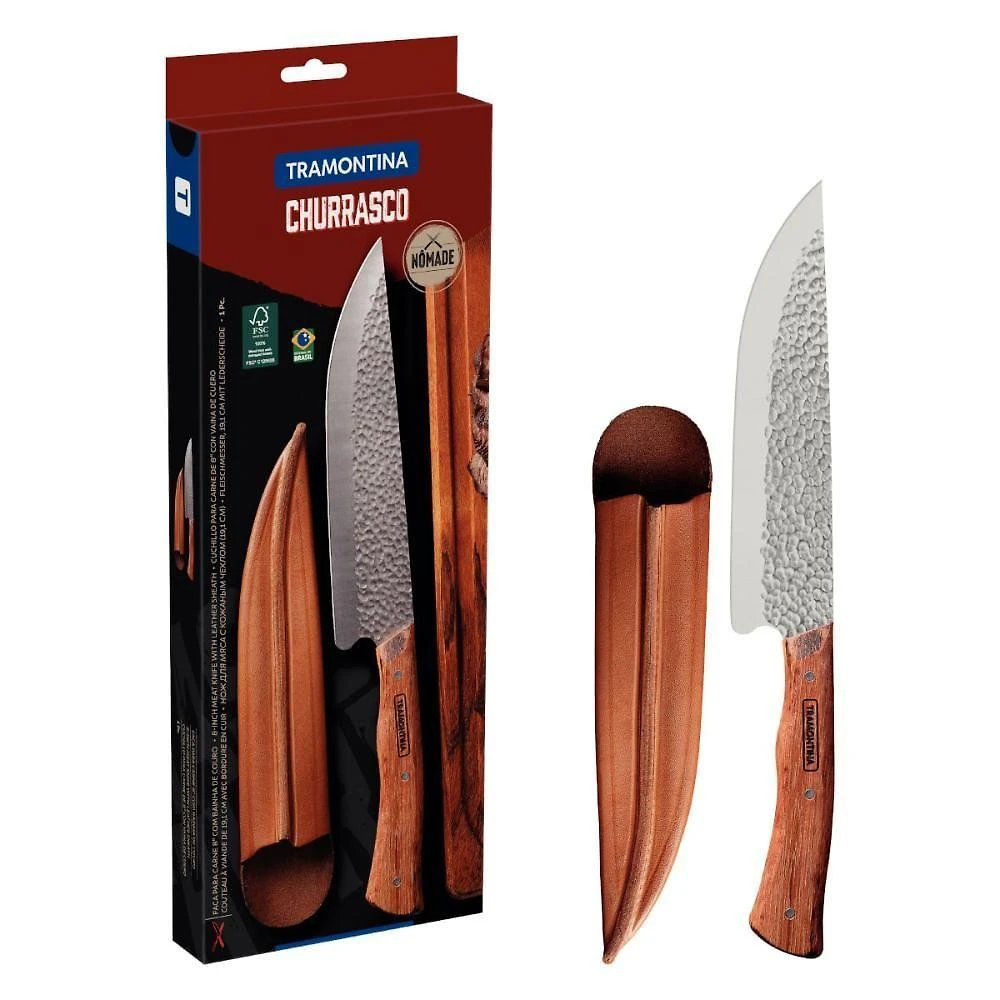 Faca para Carne Nômade Corte de Aço Inox Cabo de Madeira Cozinha Marrom Tramontina 8