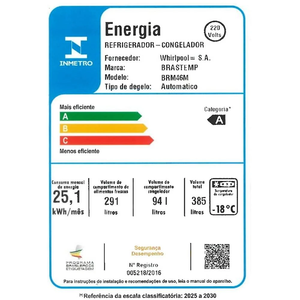 Geladeira Brastemp Frost Free Duplex BRM46MK, 385L, Cor Inox - 220V 220 Volts