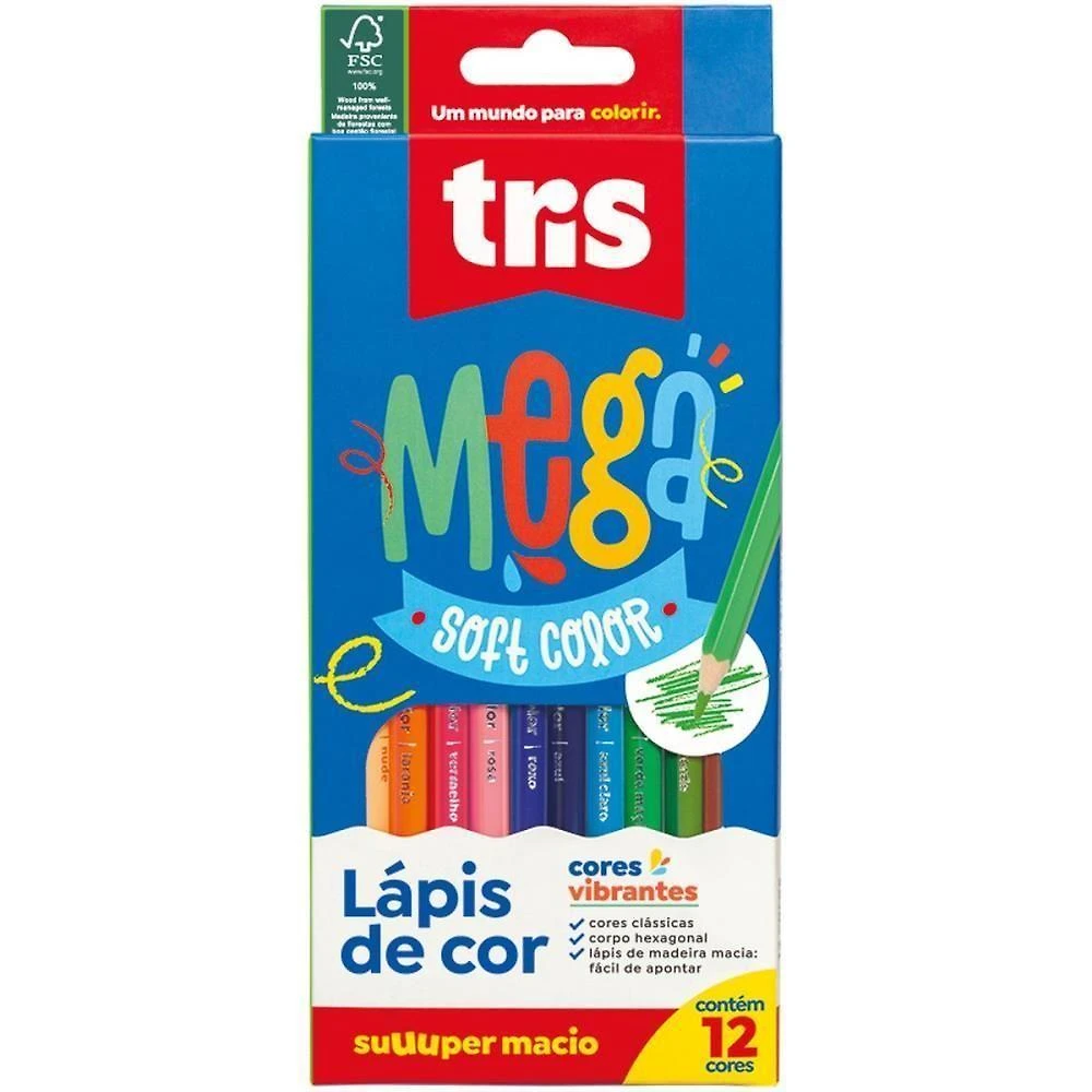 Lápis de Cor Summit Mega Soft Color Sextavado 12 Cores com 6 Pacotes