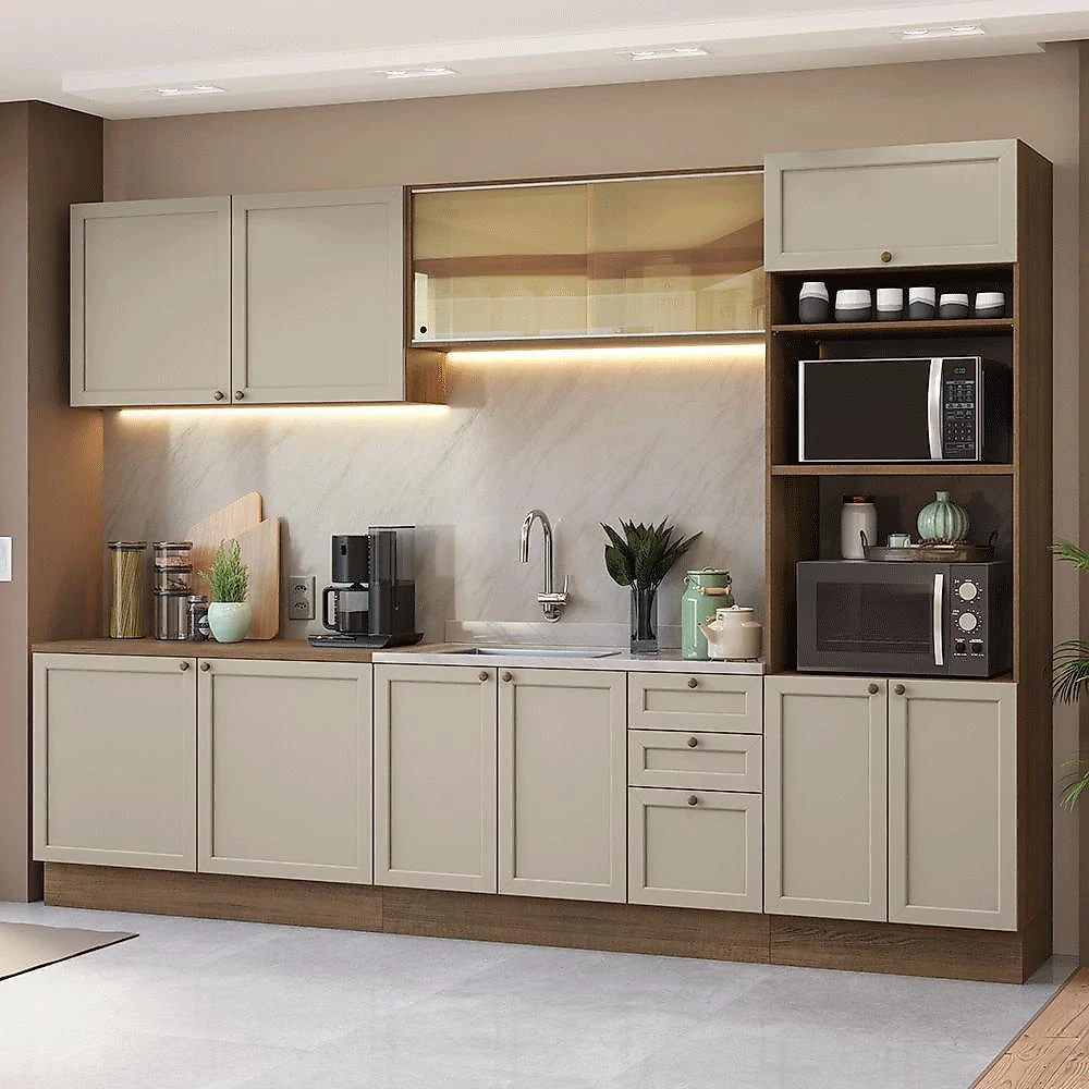 Armário de cozinha completa 310 cm rustic/crema vik madesa 01