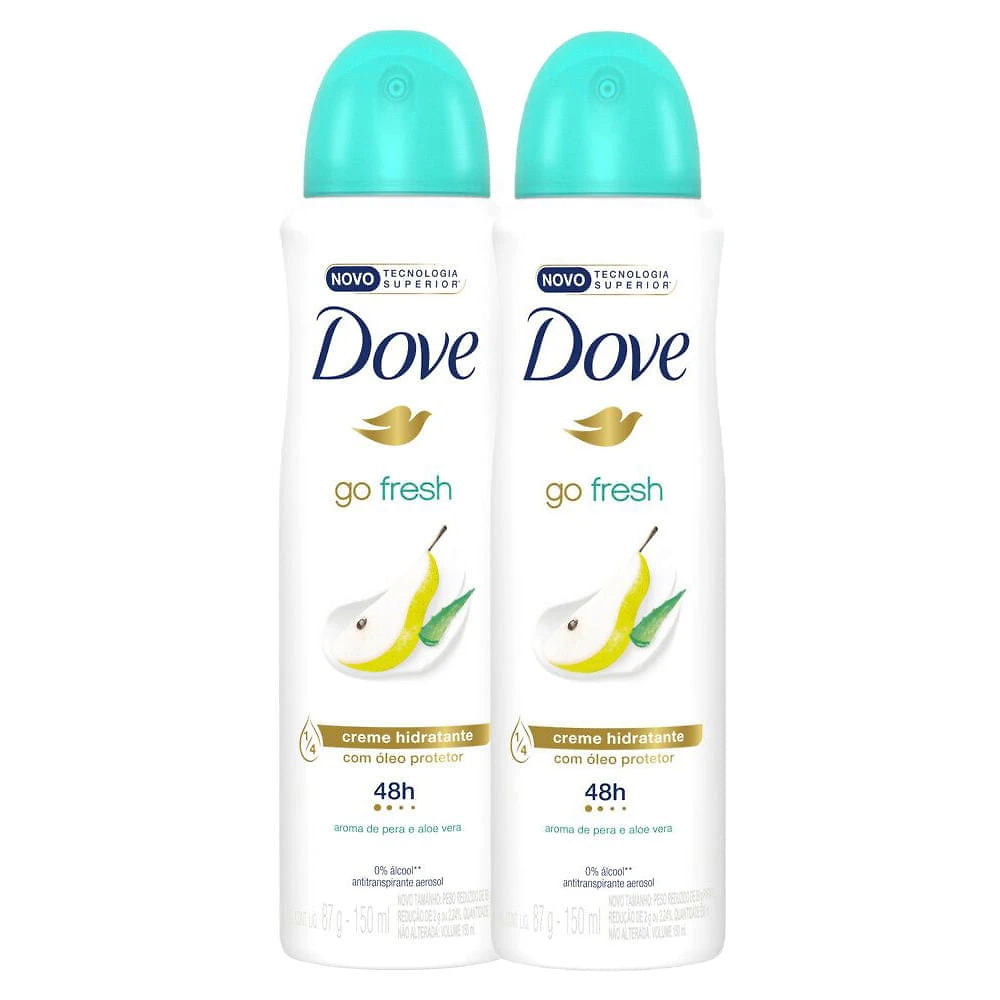 Kit 2 Desodorante Antitranspirante Aerosol Dove Go Fresh Pera e Aloe Vera 150ml