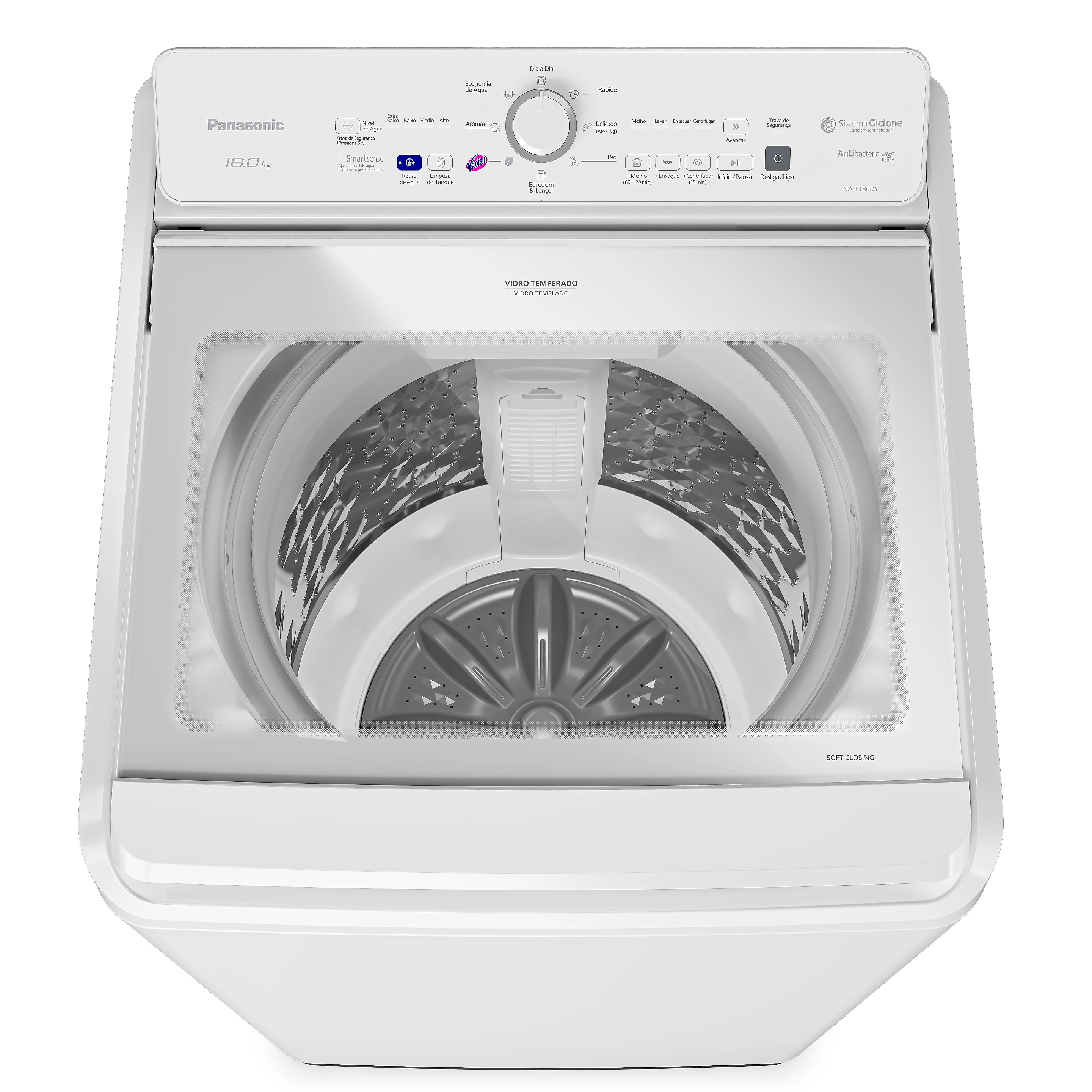 Miniatura Máquina de Lavar Intuitive+ Panasonic Lavagem Eficiente Sistema Ciclone 18 kg Branca - NA-F180D1WA 127v