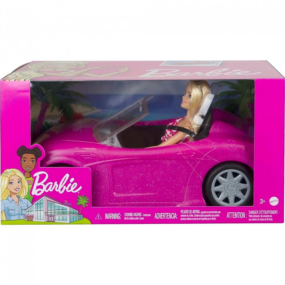 Carro Conversível da Barbie com 2 Lugares e Boneca Inclusa, Rosa