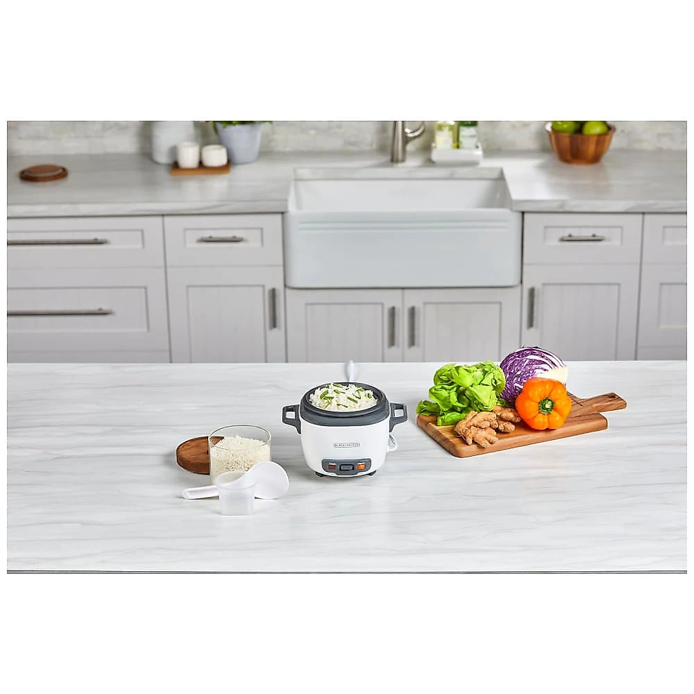 Panela Elétrica de Arroz BLACK+DECKER 3 Copos, 1,5 Copo de Arroz Cru, 3 Copos Cozidos, Cesto de Cozimento a Vapor, Tigela Antiaderente Removível,