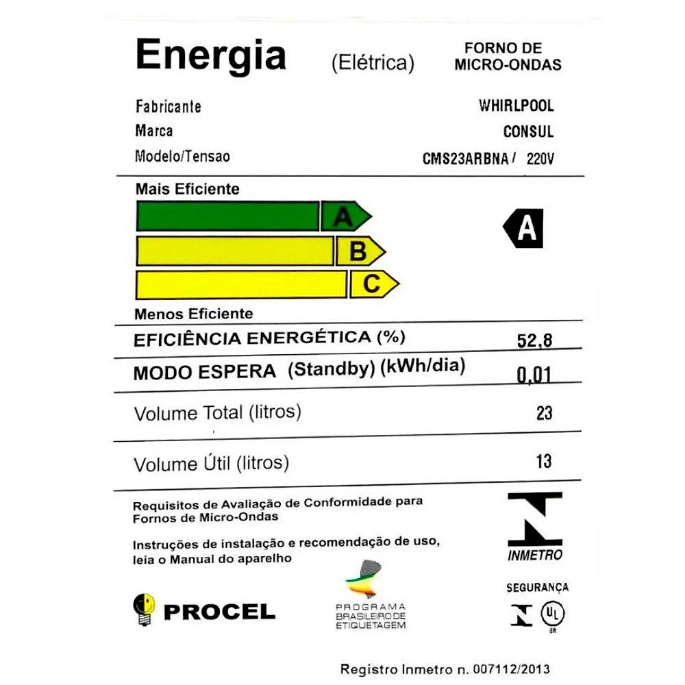Micro-ondas Consul 23 Litros CMS23AR, Inox - 220 Volts