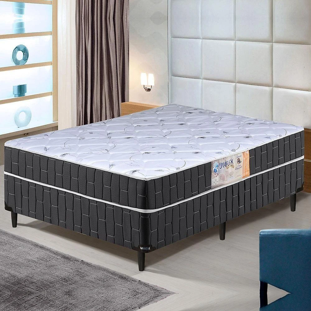 Cama Box Casal Conjugado Preto/Branco Flor
