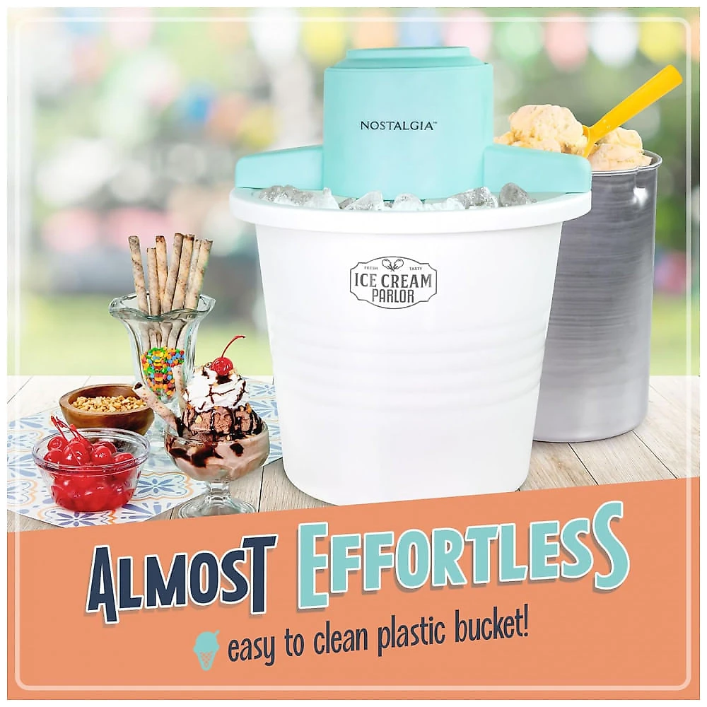 Máquina de Sorvete Elétrica Nostalgia Parlor Style: Faça Sorvete Macio e Gelato em Minutos - Aparelho Divertido para Cozinha 3,78 litros Branco