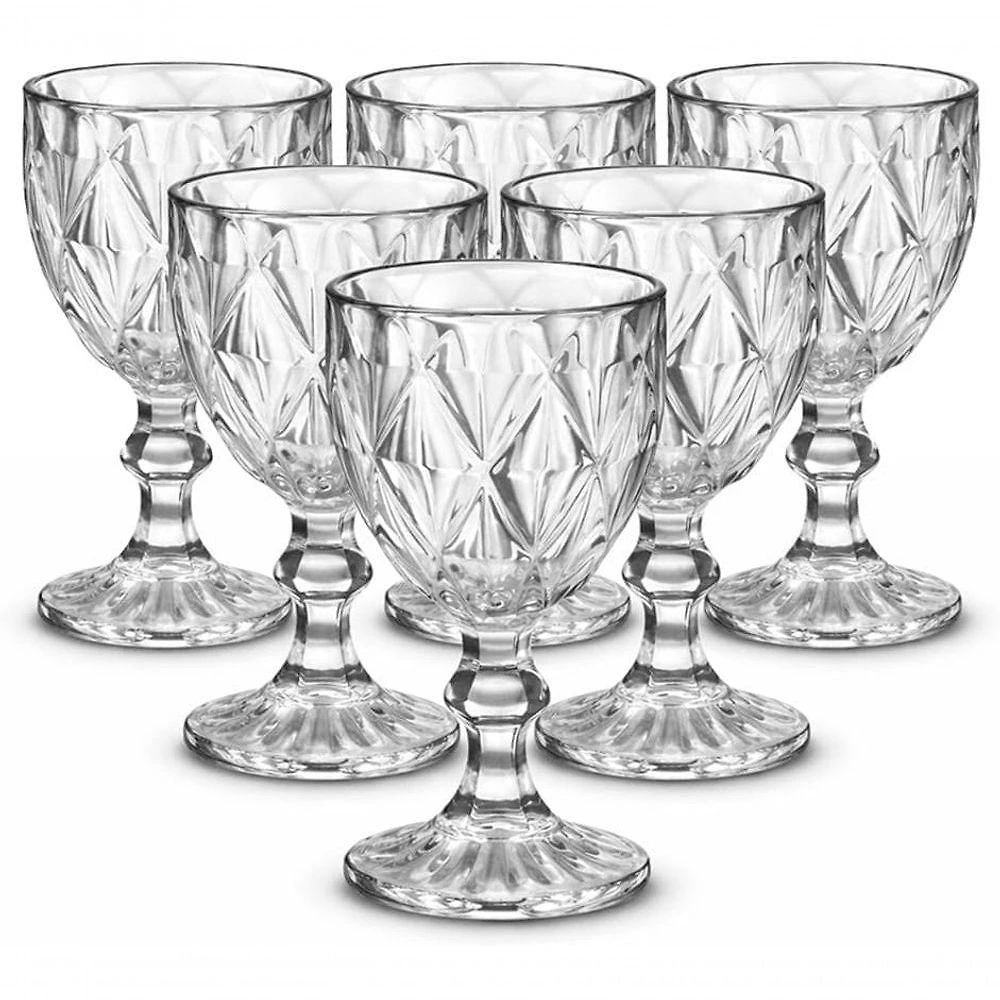 Taça Diamond para Bebidas Vidro Elegante com Padrão Diamante Canelado Transparente 315ML 6 Peças