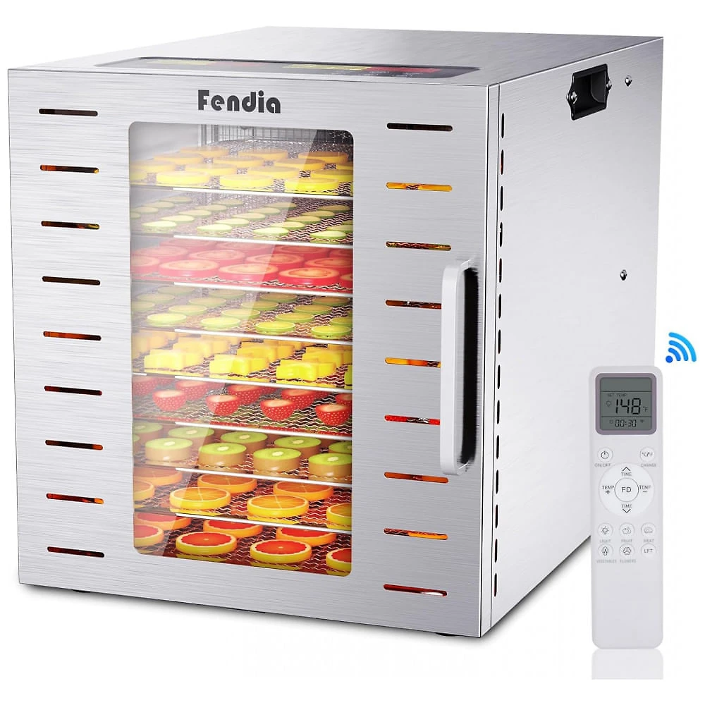 Desidratador de Alimentos para Jerky, 9 Bandejas de Aço Inoxidável, 800W com Controle Remoto, Temporizador de 24H e Controle de Temperatura a 90°C