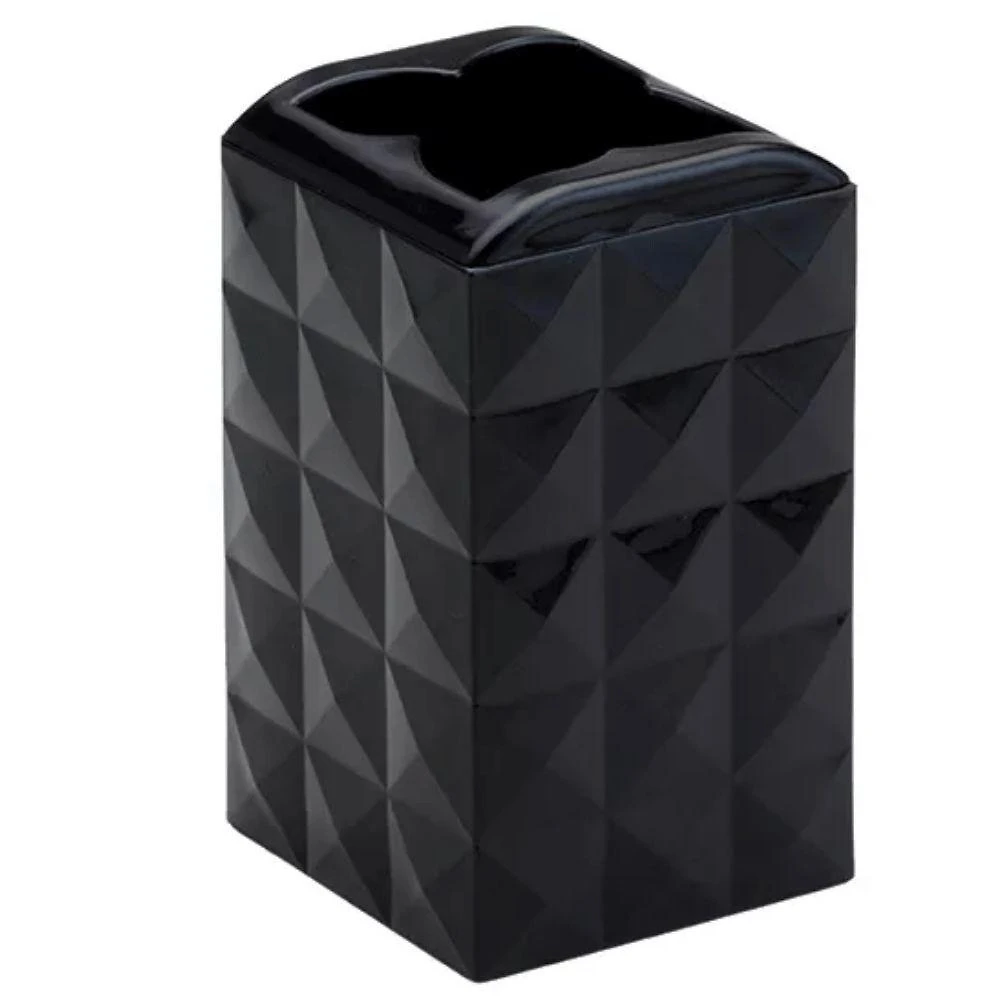 Porta Escova Diamante em Plástico PP Acabamento Lapidado Preto Arthi