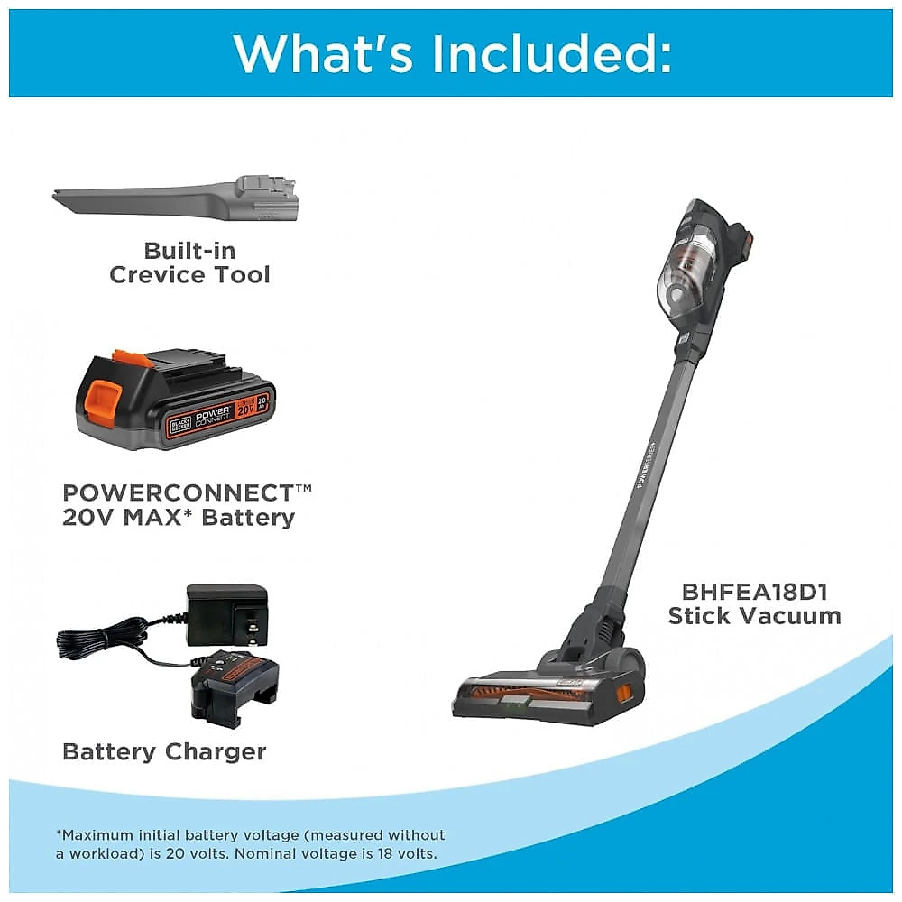 Aspirador de Pó Sem Fio BLACK+DECKER POWERSERIES 20V MAX, Bastão Recarregável com Luzes LED no Chão, Leve e Antiemaranhado