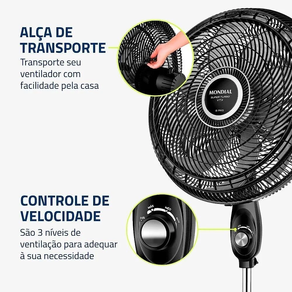 Ventilador De Coluna Mondial Super Turbo 8 Pás 150w 50cm Preto E Prata VTX-50C-8P 127V
