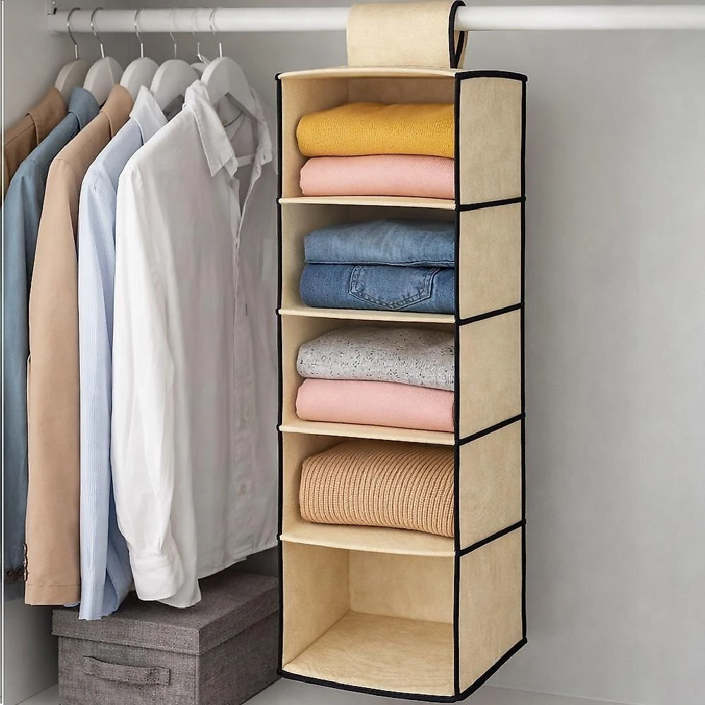 Organizador Suspenso Vertical 5 Prateleiras para Sapatos e Acessórios Polipropileno para Closet Bege