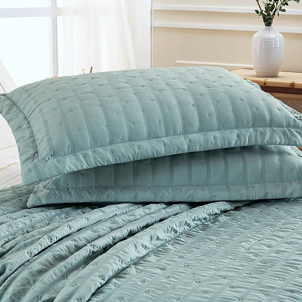 Kit colcha cobre leito plissê casal seersucker premium 3 peças maciez e leveza com textura 3d verde essencial