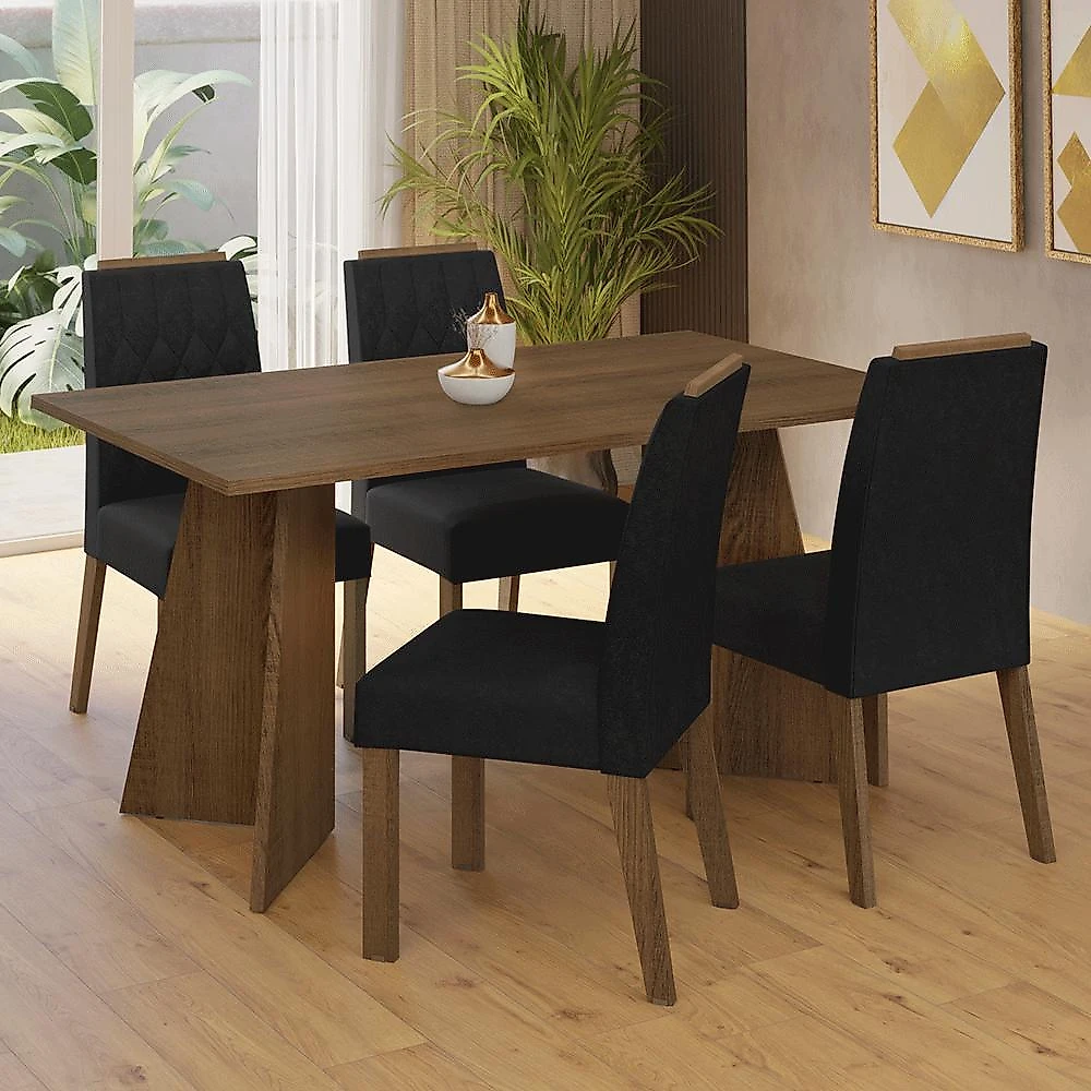 Conjunto sala de jantar tampo de madeira 4 cadeiras rustic/oxford tulum madesa