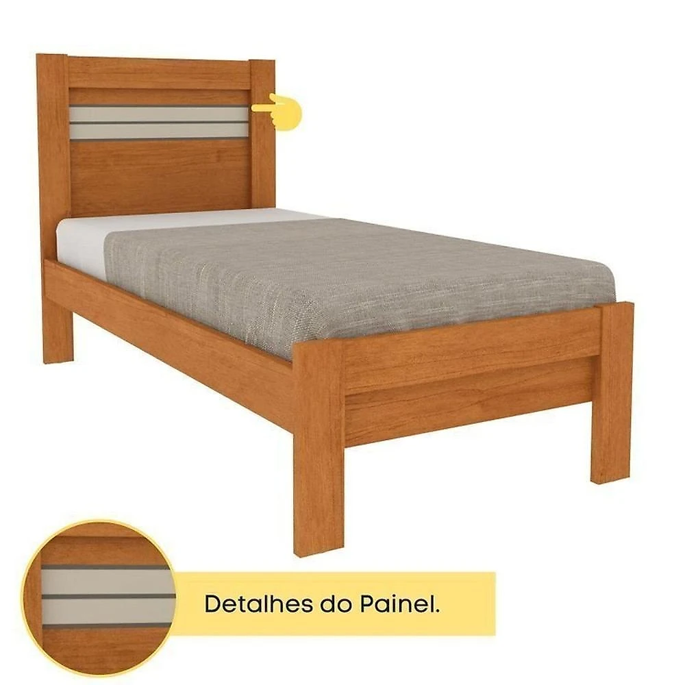 Conjunto Cama Solteiro Safira e 2 Mesas de Cabeceira Luna com Usb Espresso Moveis Cinamomo/Cinamomo