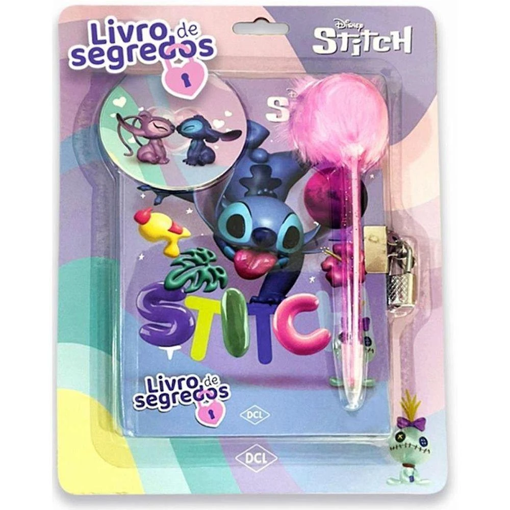 Diário Stitch Livro de Segredos Caneta Pompom Adesivos Editora DCL