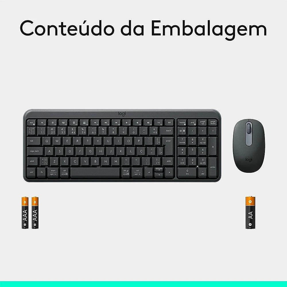 Kit Teclado e Mouse Sem Fio Logitech MK250 Compacto, Mouse Ambidestro, Bluetooth, ABNT2, Compatível PC e Mac, Grafite - 920-013516