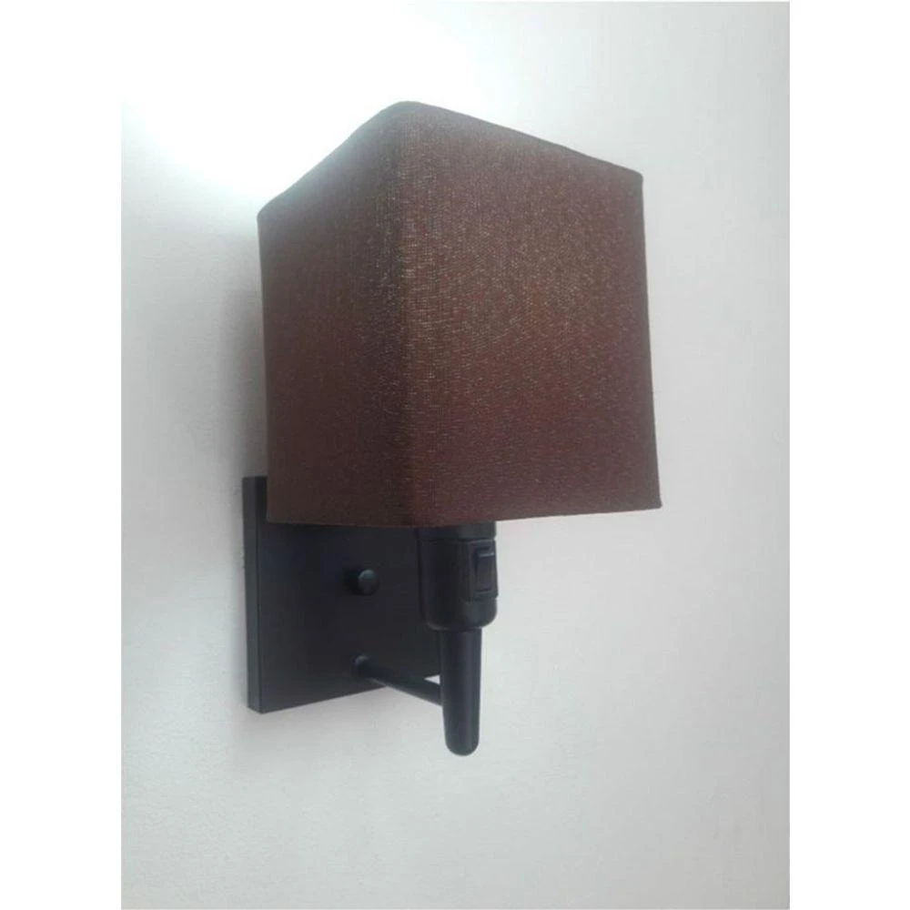 Arandela Quadrada Vivare Md-2019 Base Preto Com Interruptor Cúpula Em Tecido - Bivolt Preto-café 127-220v