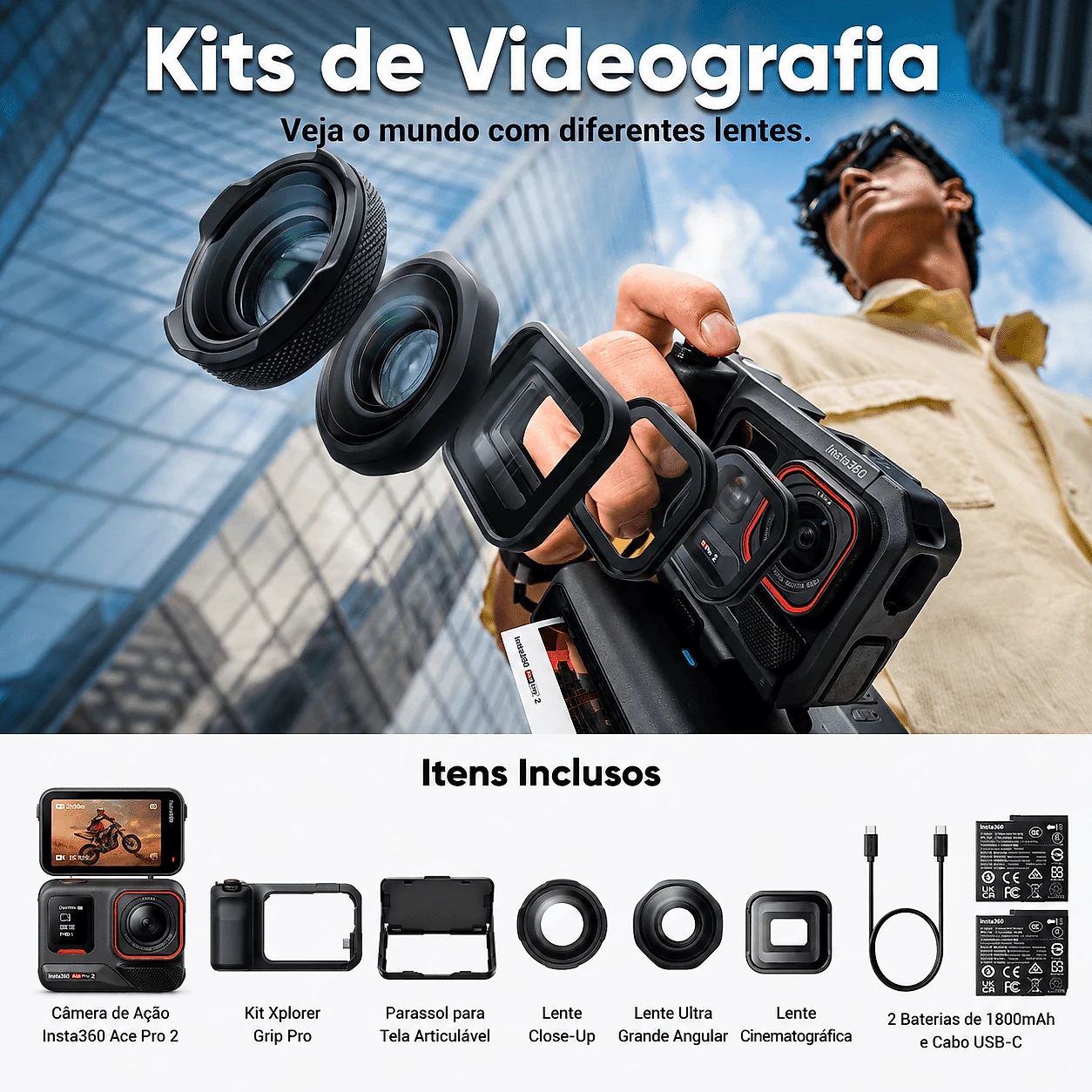 Câmera de Ação Insta360 Ace Pro 2 8K Ultimate Videography Bundle