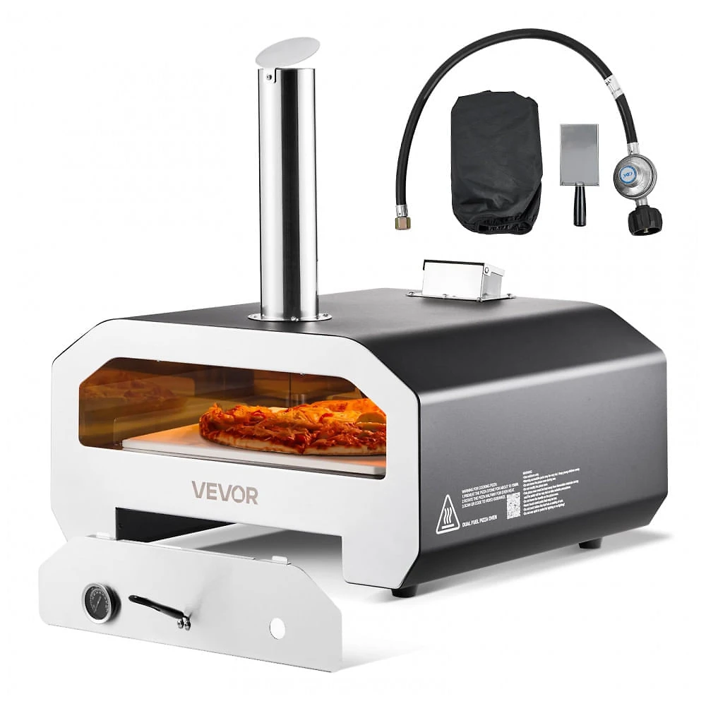 Forno de Pizza VEVOR Multicombustível 40,6 cm Lenha e Gás Portátil Pedra Refratária Alta Temperatura Externo