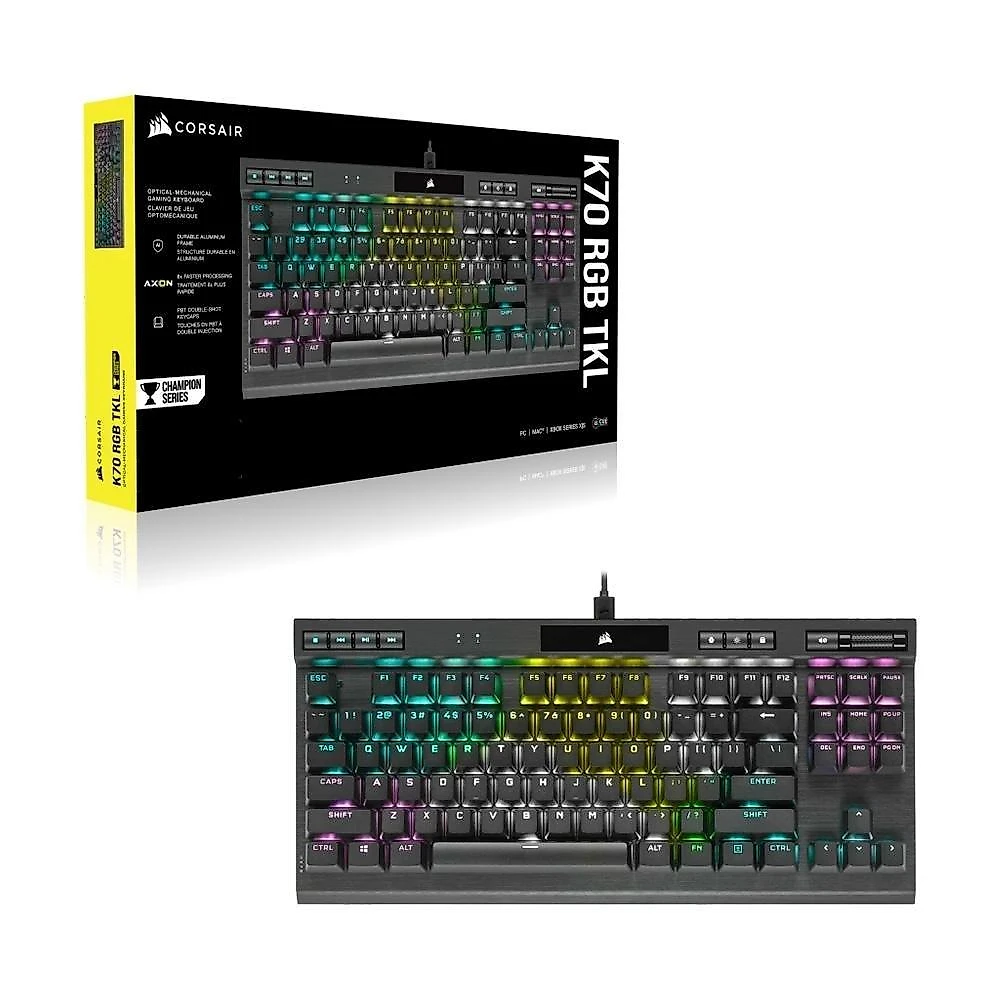 Teclado Mecânico Gamer Corsair K70 RGB, TKL Champion Series, Corsair OPX, Preto PBT Keycaps, Anti-Ghosting, US - CH-911901A-NA