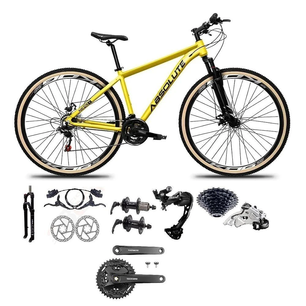 Bicicleta Aro 29 Absolute Nero 5 Câmbios Shimano Alívio-altus 27v Freio Hidráulico Garfo C-trava amarelo Tam: 19