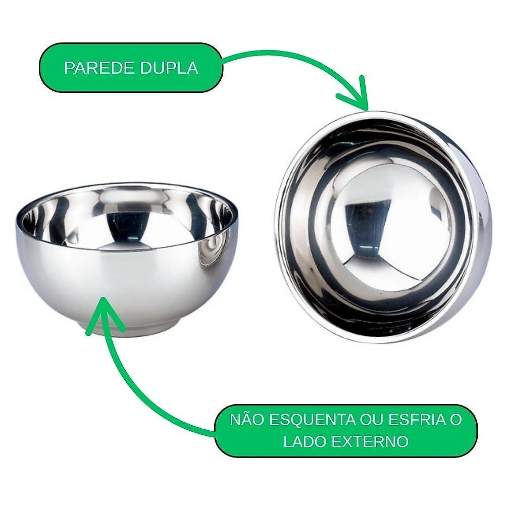 Tigela Inox Lisa Dupla Camada 14CM com Isolamento Térmico para Alimentos Quentes e Frios Inox Losan