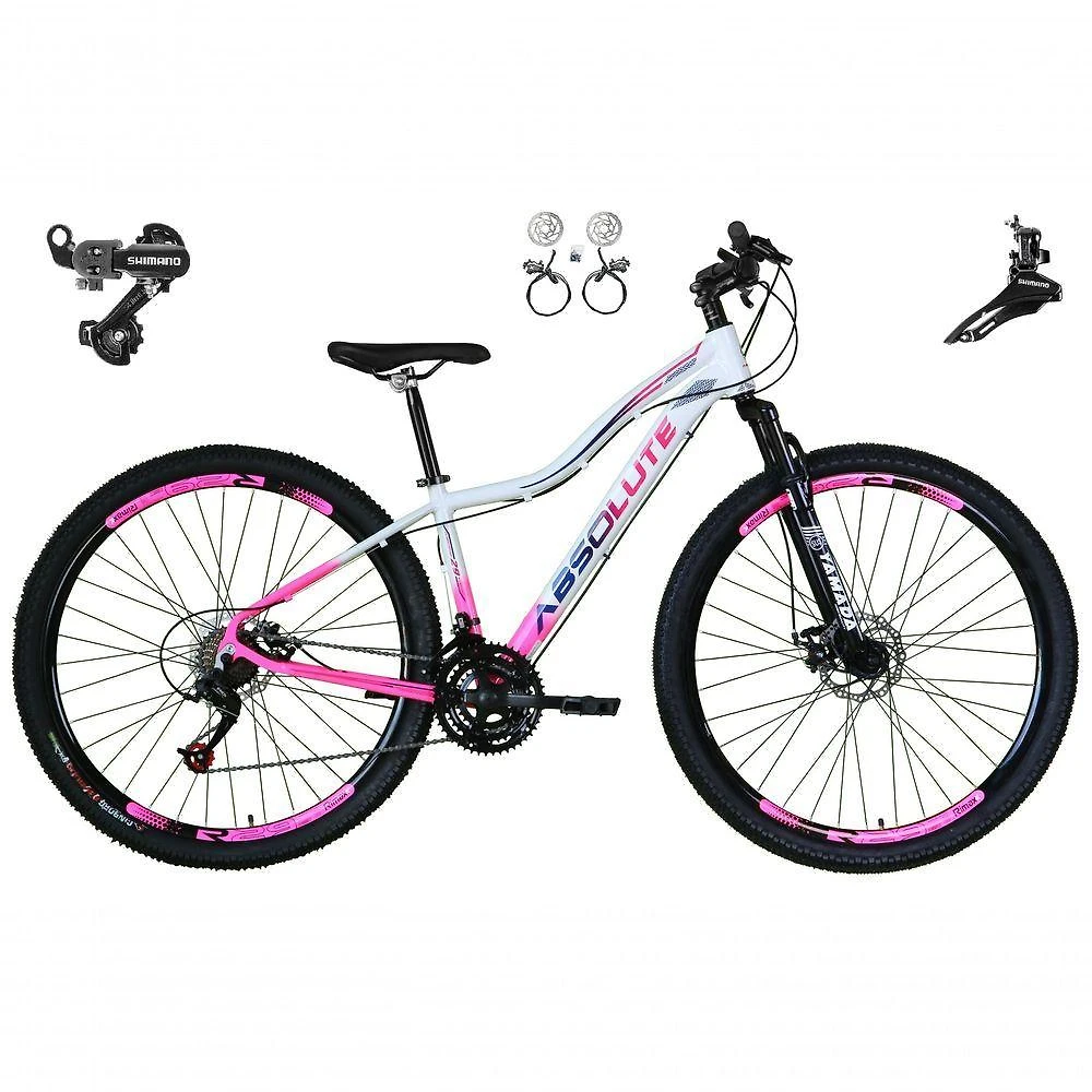 Bicicleta Feminina Aro 29 Absolute Hera 24v Cambios Shimano Freio Hidraulico Mtb Alumínio branco-rosa Tam: 17